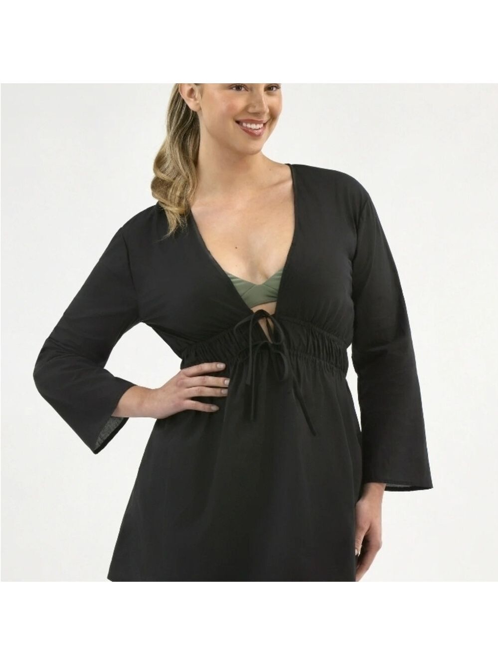 Black V-Neck Tunic with Tie Detail